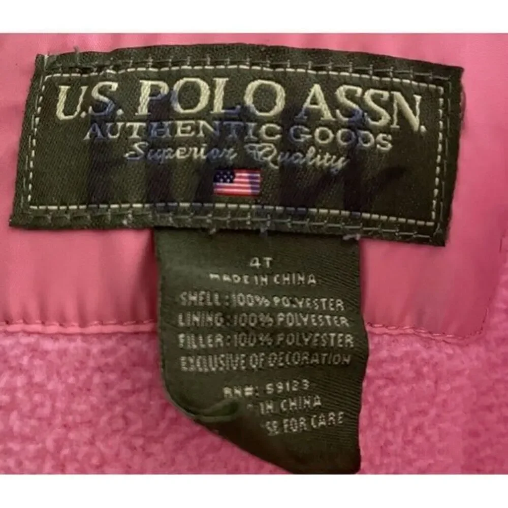US Polo Assn. Pink‎ Girls Jacket Detachable Hood Size 4 T